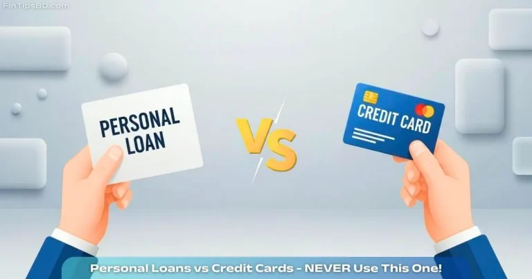 Vector illustration comparing personal loans vs credit cards, on a light matte gray 3D background.